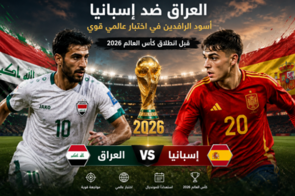 القنوات الناقلة لمباراة العراق ضد إسبانيا الودية اليوم 2026 وموعد اللقاء والتشكيلة المتوقعة قبل كأس العالم